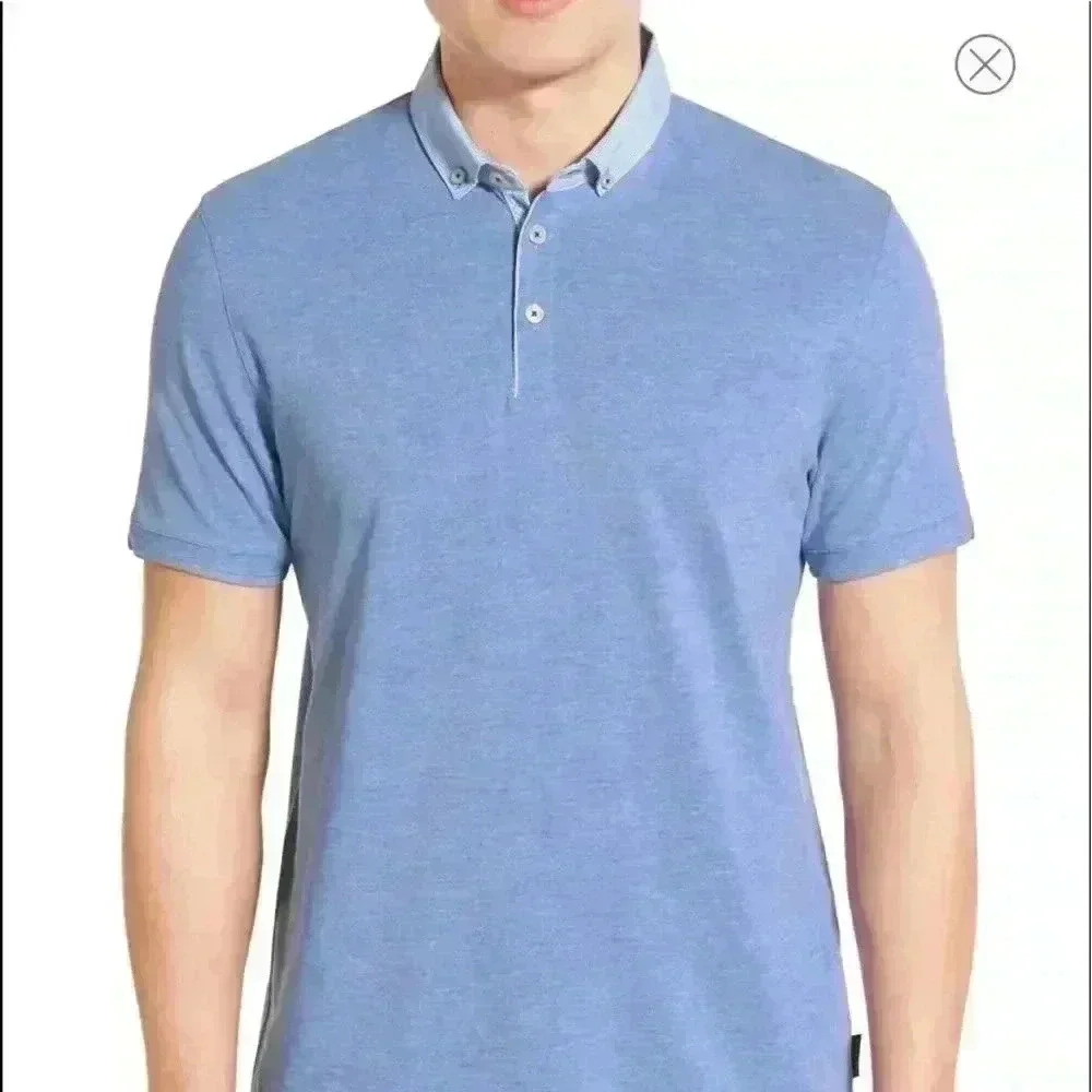 Ted Baker London Men’s Skansko' Blue Modern‎ Trim Fit Polo Shirt Cotton Size 7
